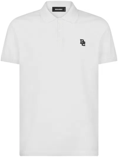 Dsquared2 Embroidered Logo Cotton Polo Shirt For Men In White