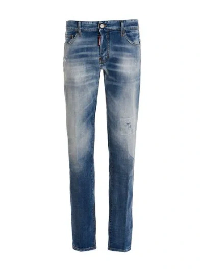Dsquared2 Logo Embroidered Straight Leg Jeans In Navy Blue