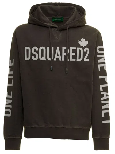 Dsquared2 Grey Cool Fit Hoodie With Printed Sleeves For Men