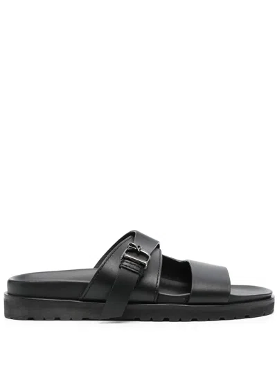 Dsquared2 Leather Flat Sandals In Nero