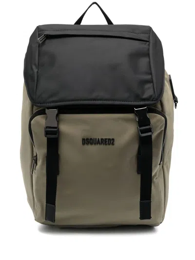 Dsquared2 Logo Appliqué Drawstring Raffia Handbag In Tan
