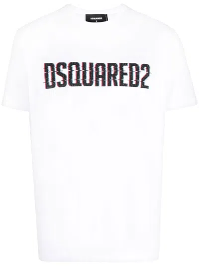 Dsquared2 Logo Printed Cotton T-shirt For Men In White