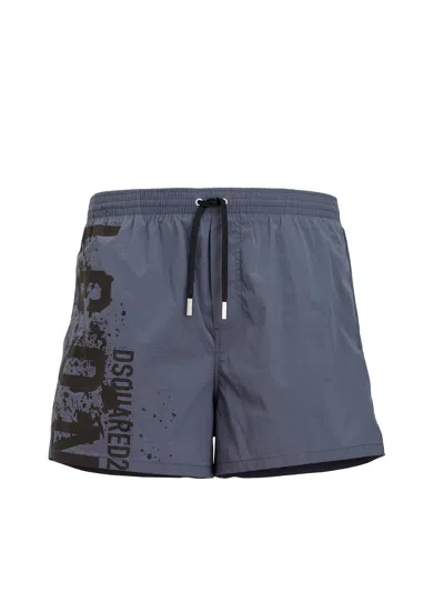 Dsquared2 Men's Iconic Elastic Waist Swim Shorts With Side Pockets In Navy