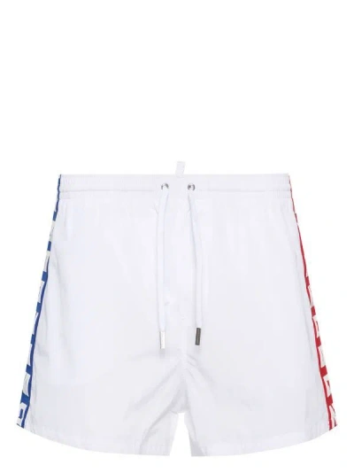 Dsquared2 Men's Logo-strap Swim Shorts In Red, White, And Blue