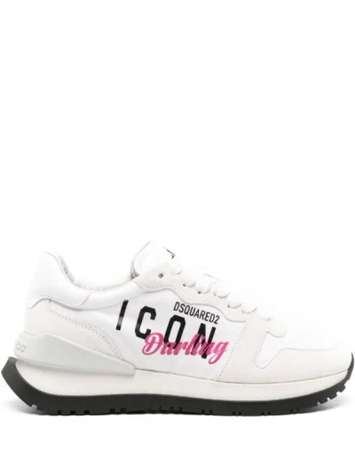 Dsquared2 Logo-print Suede Sneakers In White