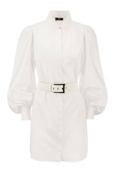 Elisabetta Franchi Cotton Poplin Shirt Minidress In White