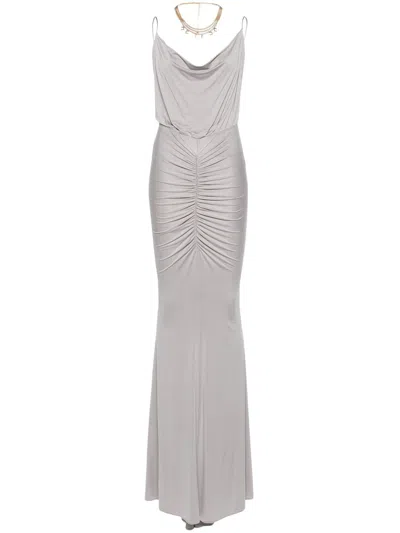 Elisabetta Franchi Gathered Sleeveless Gown In Gray