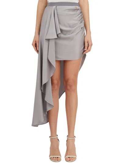 Elisabetta Franchi Grey Mini Skirt With Draping And Golden Metal Accessory In Gray