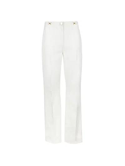 Elisabetta Franchi Ivory White Straight Jeans With Gold Logo Plaques
