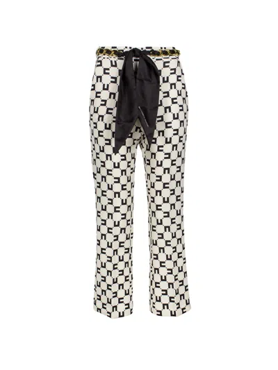 Elisabetta Franchi Monogram Bootcut Trousers For Women | Black And White Stretch Pants