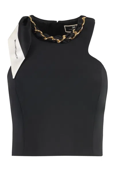 Elisabetta Franchi Crepe Top With Scarf In Black