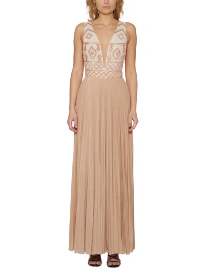 Elisabetta Franchi Red Carpet Dress With Rhombus Embroidery In Pink