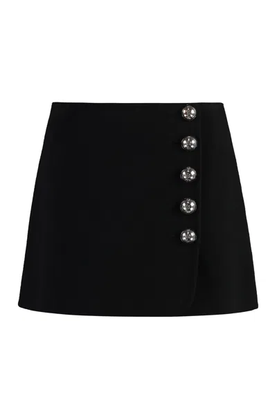 Emilio Pucci Black Wool Mini Skirt With Embellished Button And Wrap-around Fastening For Women