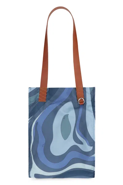 Emilio Pucci Blue Printed Tote Handbag