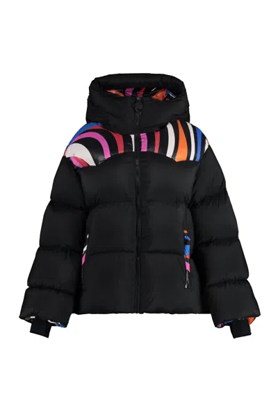 Emilio Pucci Cozy Hooded Jacket For Women In Marmo Print In Black