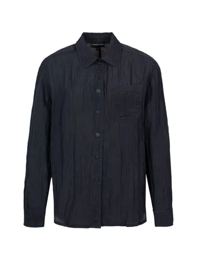 Emporio Armani Button-up Voile Shirt In Navy Blue