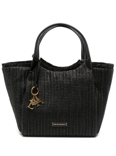 Emporio Armani Logo-charm Interwoven Tote Handbag Handbag In Black
