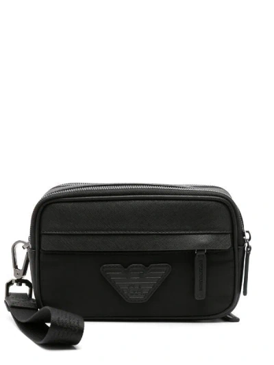 Emporio Armani Logo-patch Textured Wash Handbag In Black