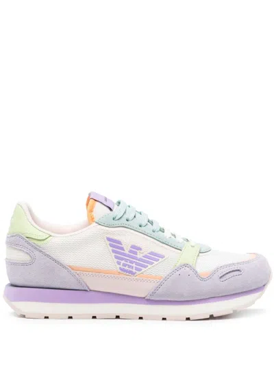 Emporio Armani Logo-patch Panelled Sneakers In Purple