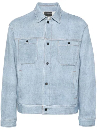 Emporio Armani Cotton Jacket In Clear Blue