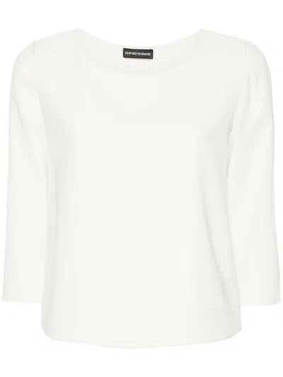 Emporio Armani Off-white Scoop Neck Three-quarter Length Sleeves Top For Women Ss24
