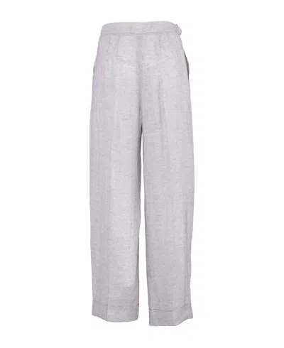Emporio Armani Wide Leg Linen Trousers In Gray