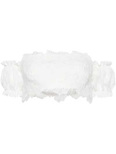Ermanno Scervino Macramé-detail Linen Cropped Top In White