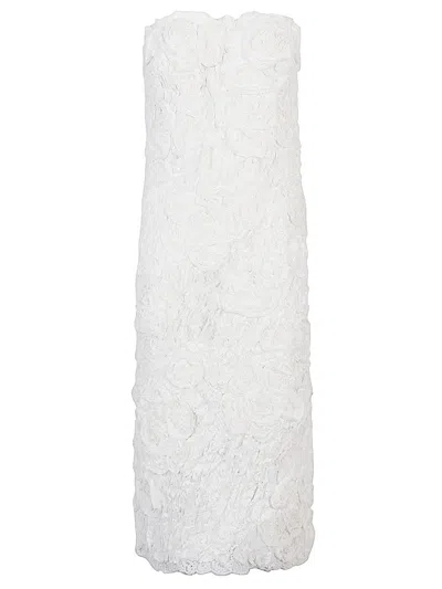 Ermanno Scervino Rose-shaped Decoration Midi Dress In White