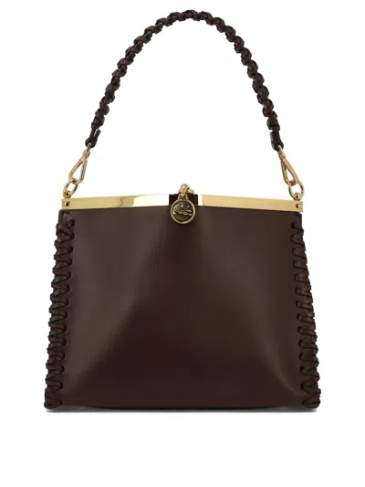 Etro "medium Vela" Shoulder Handbag With Thread Work In Brown