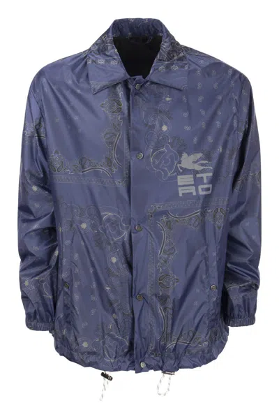 Etro Paisley Nylon Jacket With Zipper In Blue