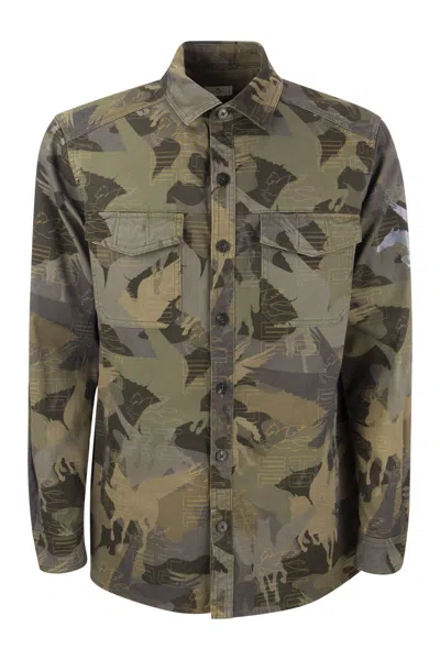 Etro Brown And Green Camouflaging Shirt Jacket For Men In Ss22 In Blue