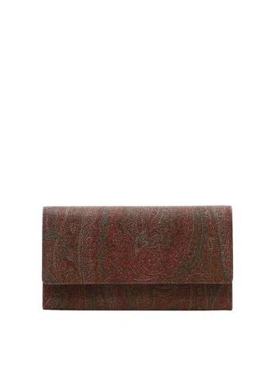 Etro Brown Paisley Wallet With Adjustable Strap For Women