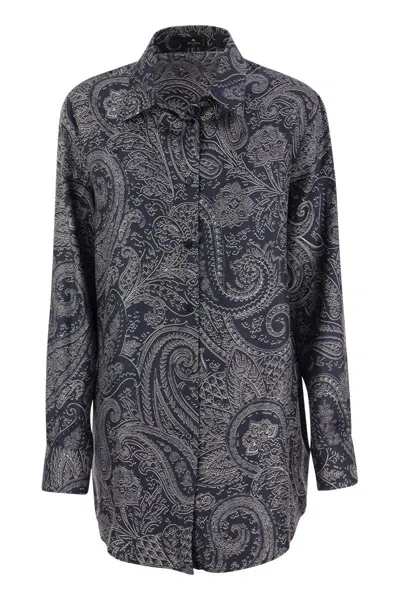 Etro Chic Silk Shirt With Paisley Print For The Modern Woman In Blue