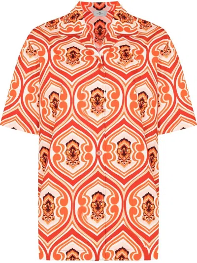 Etro Geometric Print Cotton Shirt For Women In Orange