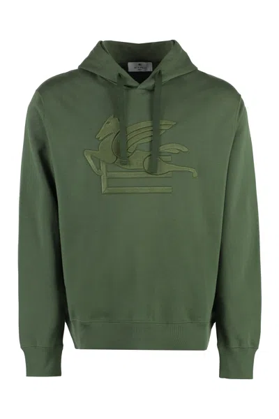 Etro Logo-embroidered Cotton Hoodie In Green
