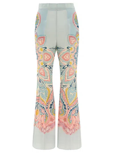Etro Light Blue Printed High Waist Palazzo Trousers For Women