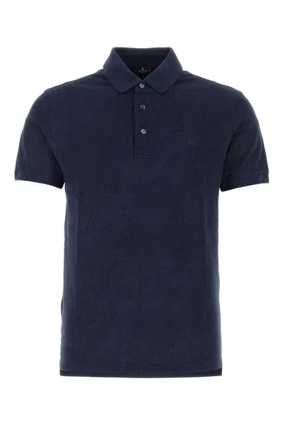 Etro Men's Blue Paisley Print Cotton Polo Shirt For Fw23
