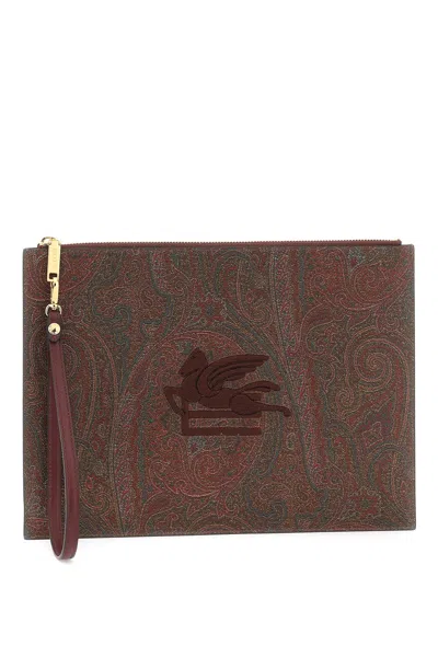Etro Paisley Pegasus Embroidered Pouch Handbag In Red