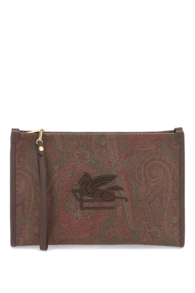 Etro Paisley Pouch Handbag With Embroidered In Brown