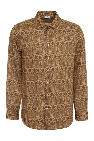Etro Paisley Printed Cotton Shirt For Men In Brown