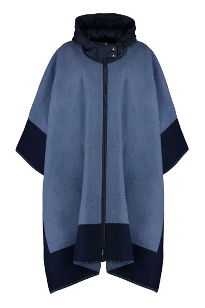Etro Women's Wool Cape With Hood And Intarsia Detail In Light Blue