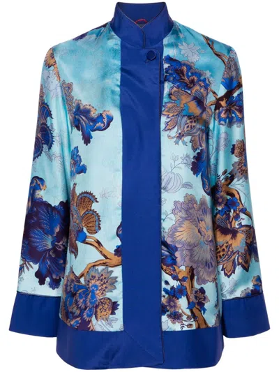 F.r.s For Restless Sleepers Agrio Floral-print Silk Jacket In Blue