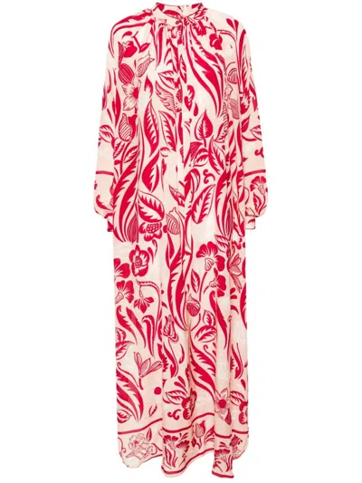 F.r.s For Restless Sleepers Printed Crepe De Chine Long Dress In Maroon