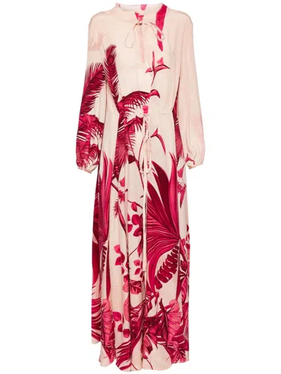 F.r.s For Restless Sleepers Printed Silk Long Dress In Pink