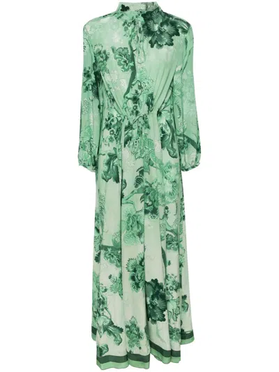 F.r.s For Restless Sleepers Eione Floral-print Silk Dress In Green