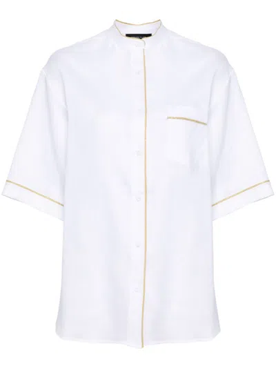 Fabiana Filippi Women's Piped Linen Oversized Shirt In Bianco Ottico
