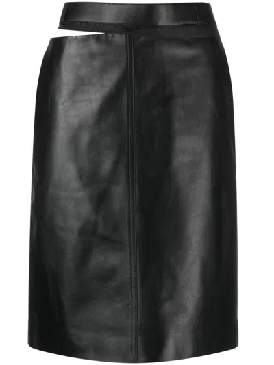 Fendi Logo-waistband Leather Skirt In Black