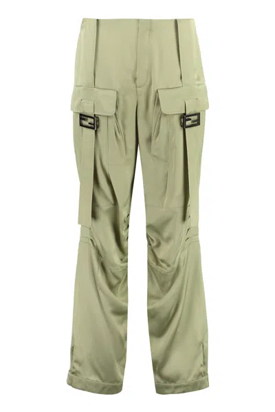 Fendi Ff Buckle-detail High-waisted Trousers In Green