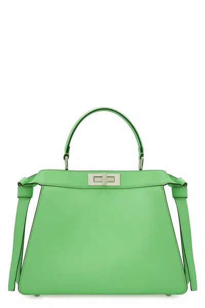 Fendi Green Leather Double Turn Lock Shoulder Bag For Women