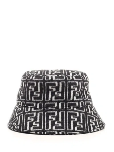 Fendi Monogram Jacquard Bucket Hat In Bianco+nero